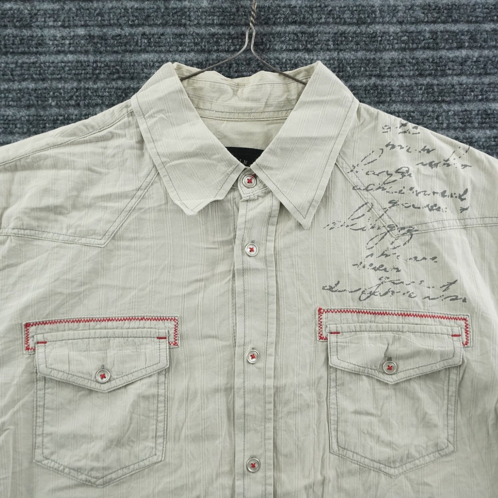 M76 Clothing Co Button Down Shirt Mens XL Tan Grey Ombre Graphic Western Y2K - Picture 3 of 10